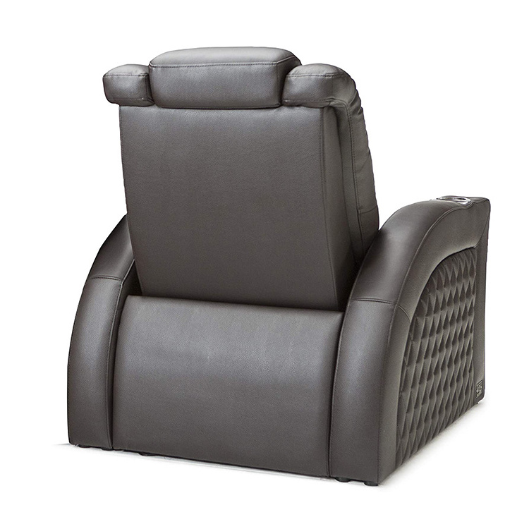 Brown Leather Single Recliner Chair, Power Home Theater Seating-Top Grain Leather-LED Lighting Okin Reliner chair