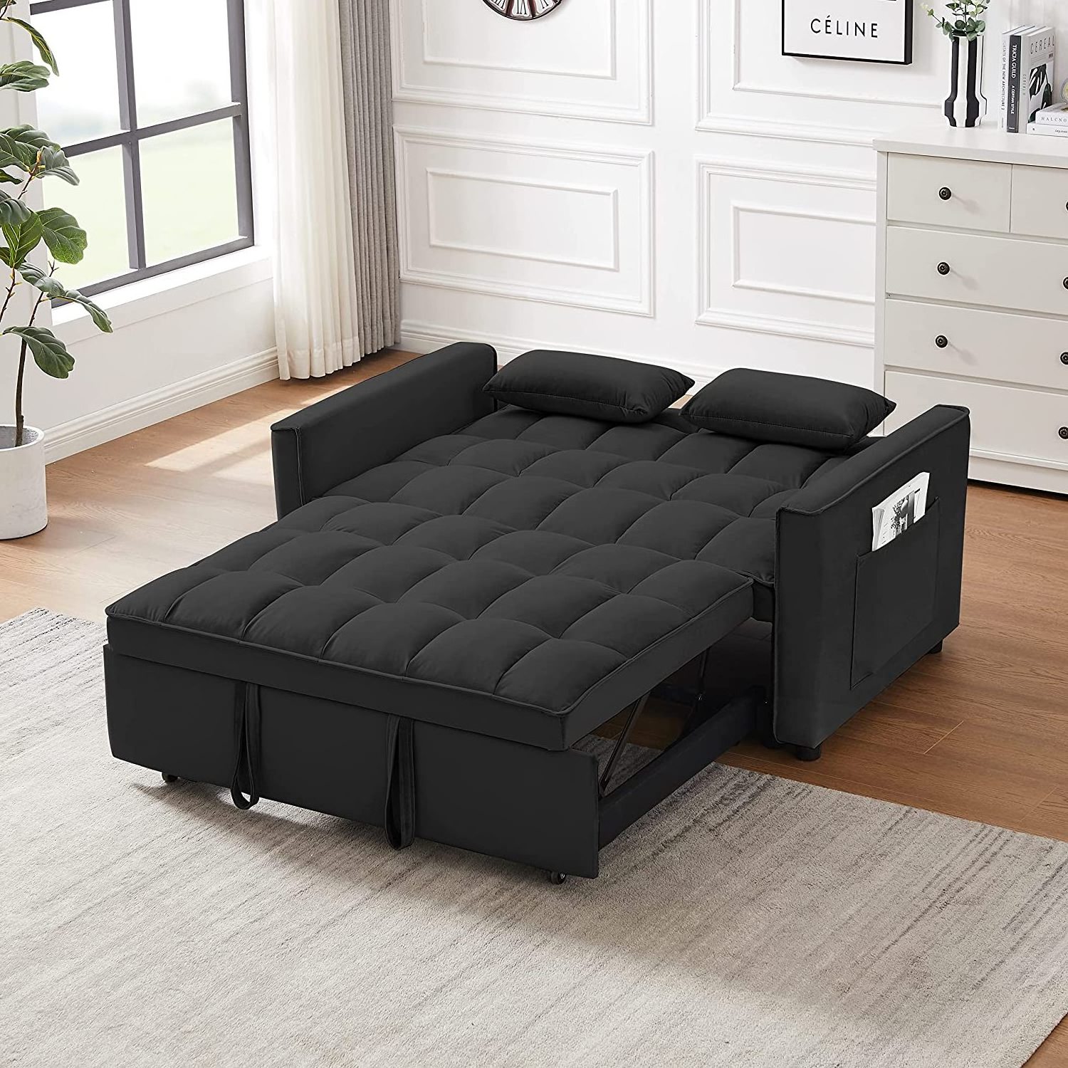 Best selling black sectional minimalist couch sofa set black foldable pull out sofa bed for home decoration