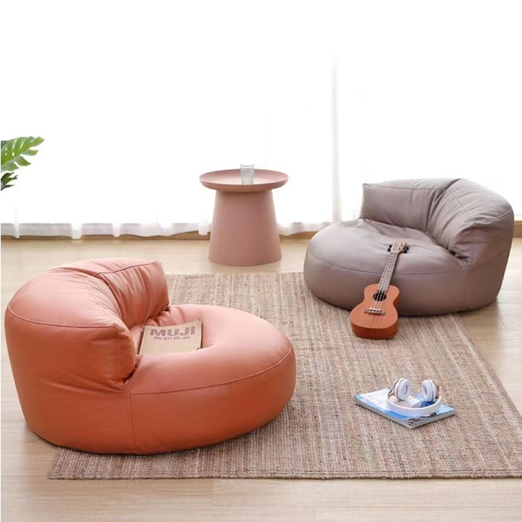 New arrival giant round pouf lounge fabric linen tatami lazy bean bag sofa for outdoor living room recreation entertainment