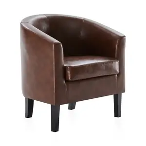 Luxury Italian Upholstery Stylish Modern Wide Tufted Barrel Chairs for Home Hotel Apartment leather Living Room Chair