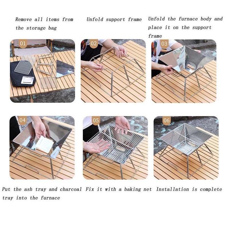 Portable barbecue rack camping hunting campfire outdoor equipment barbecue stainless steel folding barbecue stove