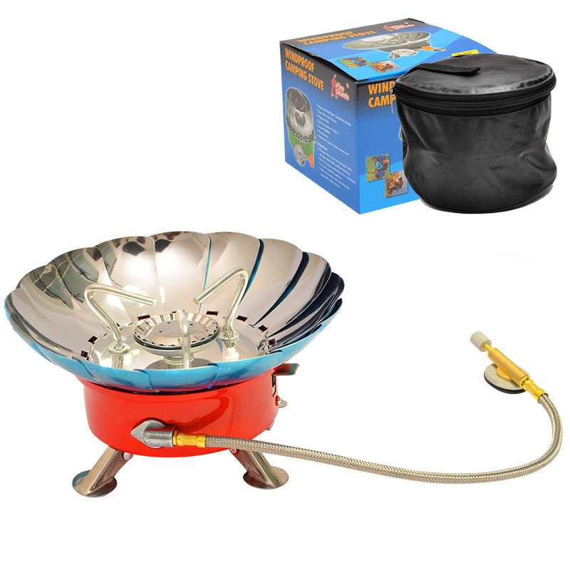 Outdoor all-in-one portable camping windproof lotus stove head cassette stove