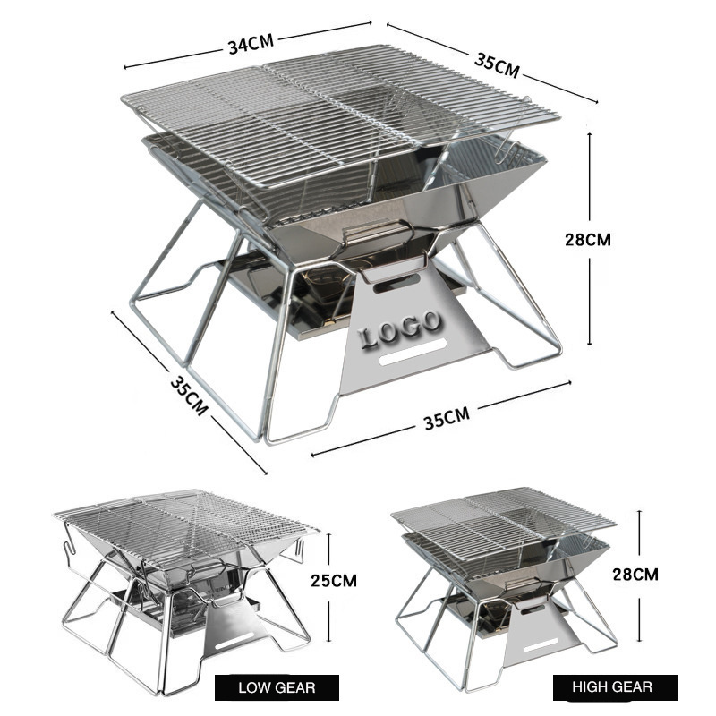 Folding Adjustable Height Stainless Steel Charcoal BBQ Grill Collapsible Portable Premium Barbecue Grill Fire Pit