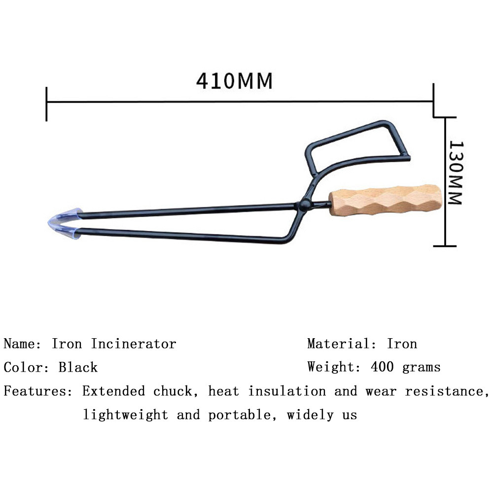 DYSC Outdoor BBQ Tool Iron Wood Handle Charcoal Fire Pit Poker Extended Carry Tongs