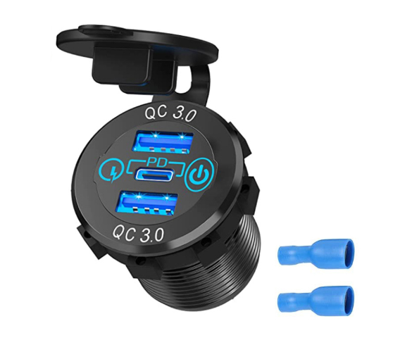 12V QC3.0 Dual USB Car Fast Charger with TYPE C PD port charger Power Outlet LED lighted Waterproof