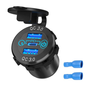 12V QC3.0 Dual USB Car Fast Charger with TYPE C PD port charger Power Outlet LED lighted Waterproof