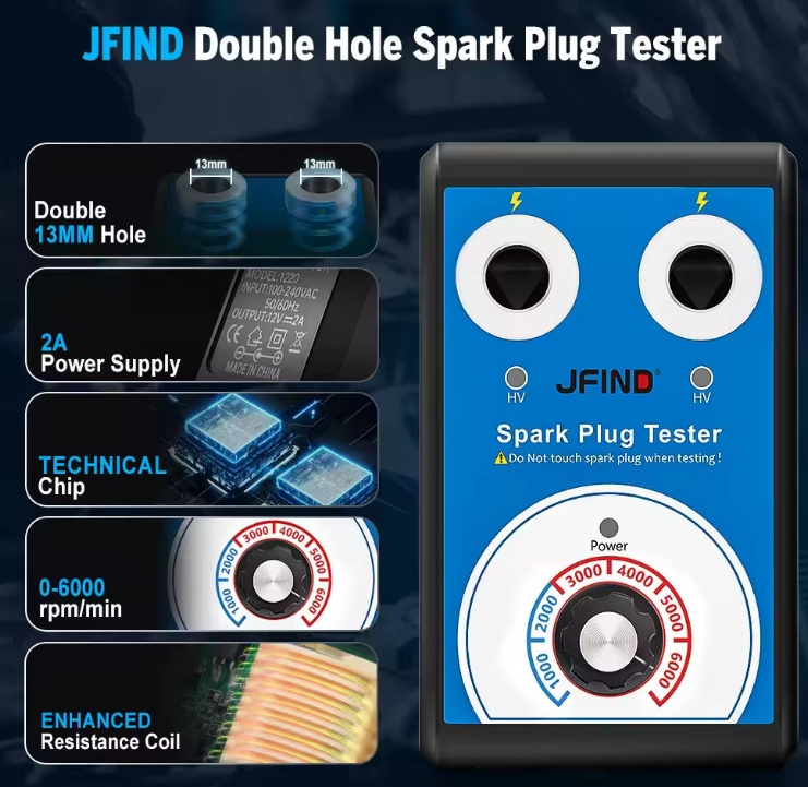 Hot Selling JFIND JF109 Automotive Dual Plug Hole Ignition Spark Plug Testing Analyzer Adjustable Car Spark Plug Tester