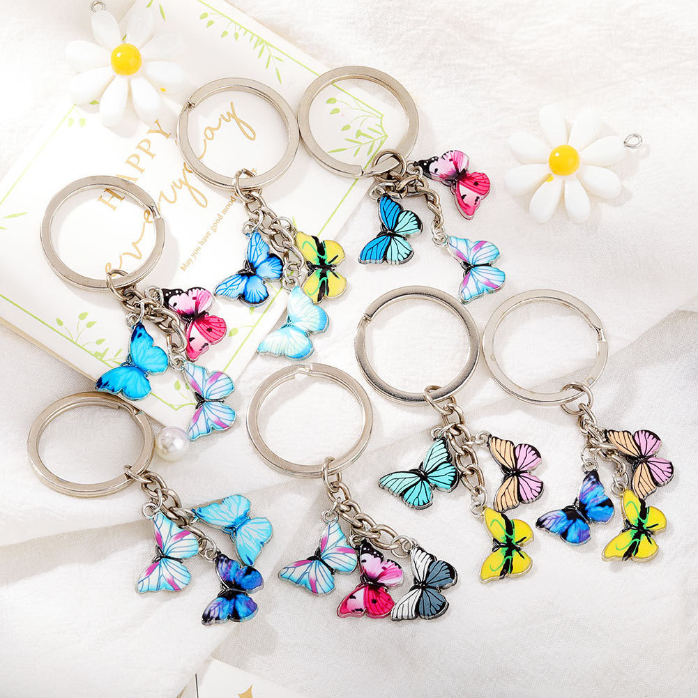 Wholesale Cute Women Bag Key Chain Accessories Jewelry Gifts Colorful Metal Soft Enamel Insects Butterfly Keychain with keyring