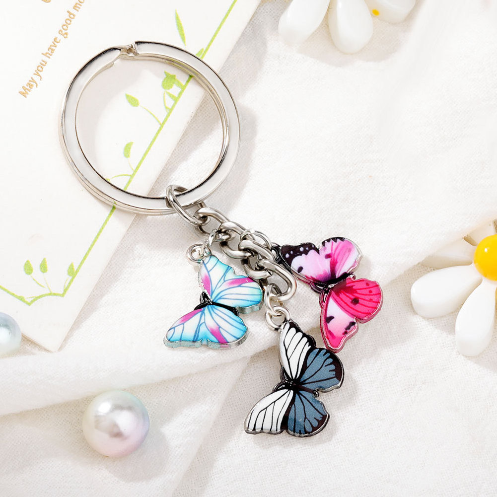 Wholesale Cute Women Bag Key Chain Accessories Jewelry Gifts Colorful Metal Soft Enamel Insects Butterfly Keychain with keyring