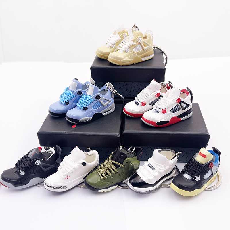 Wholesale 3D PVC Rubber Cute 1/6 Mini Air AJ5 To AJ13 Shoes Key Chain AJ4 Sneaker Keychain With mini boxes