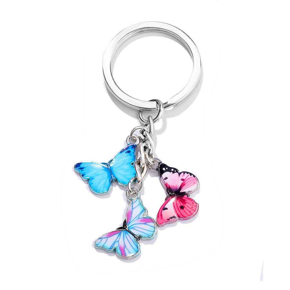 Wholesale Cute Women Bag Key Chain Accessories Jewelry Gifts Colorful Metal Soft Enamel Insects Butterfly Keychain with keyring