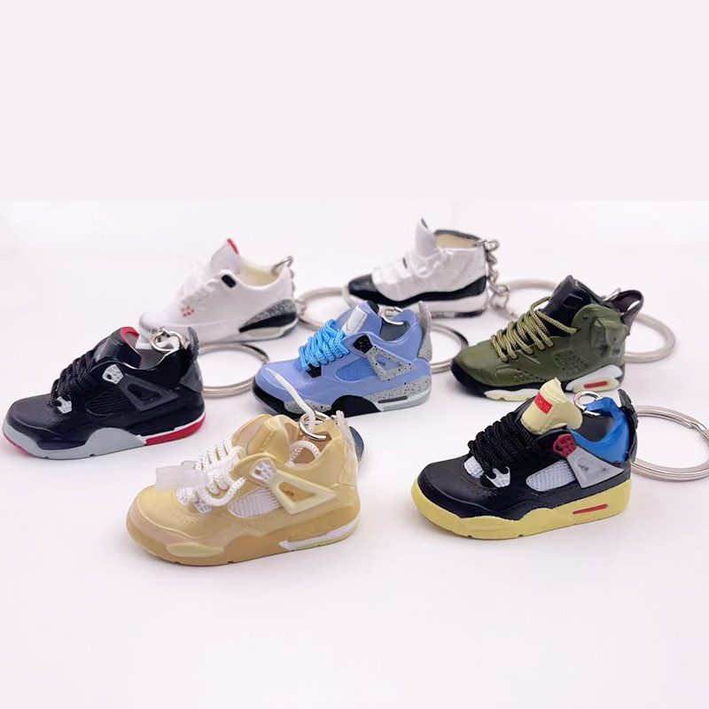 Wholesale 3D PVC Rubber Cute 1/6 Mini Air AJ5 To AJ13 Shoes Key Chain AJ4 Sneaker Keychain With mini boxes