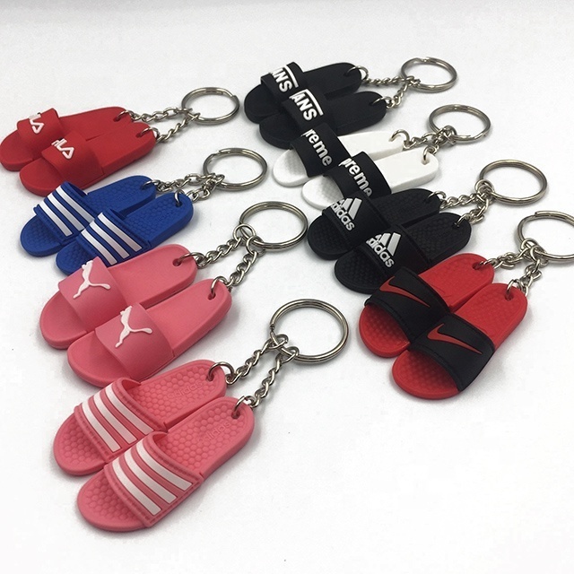 Dekai Wholesale Plastic Silicone 3D Mini Flip Flops Slipper Sandal Keychain With Mini Shoe Box