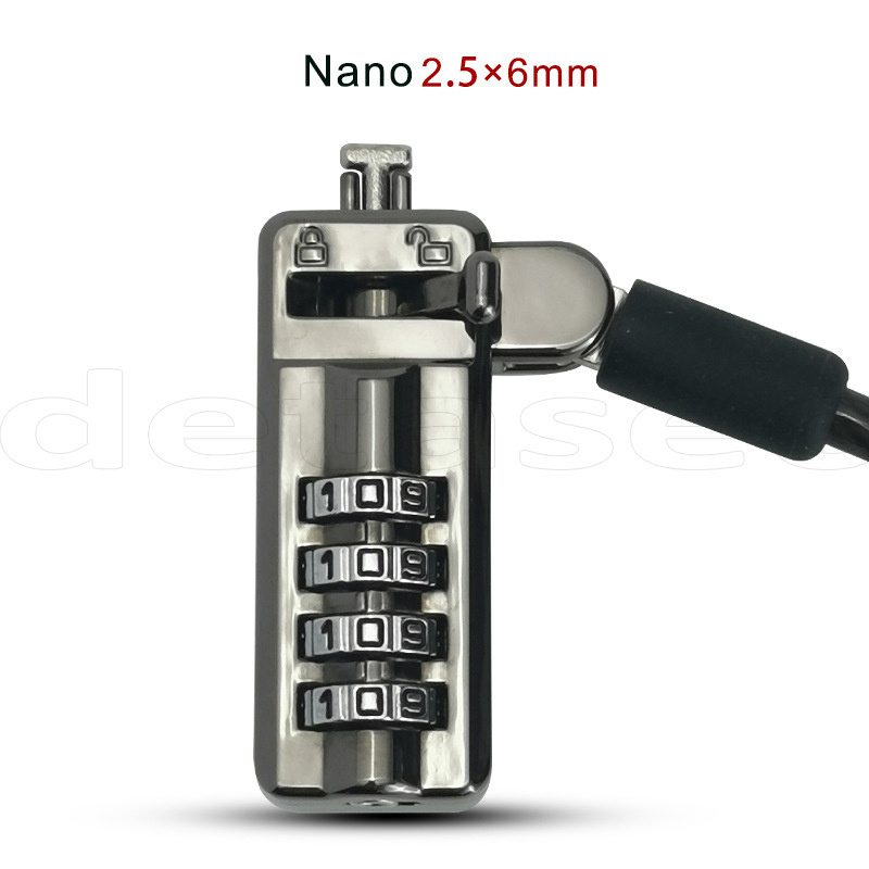 Newly zinc alloy steel computer 6*2.5CM Black 1.9m 4 digital combination nano laptop lock