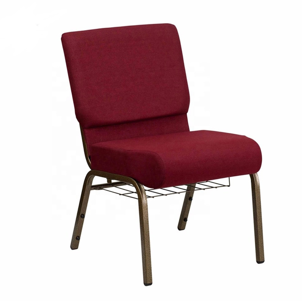 Wholesale Modern Durable Cushion Seat Sillas Para Iglesia Usadas Metal Legs Fabric Seat Church Chair