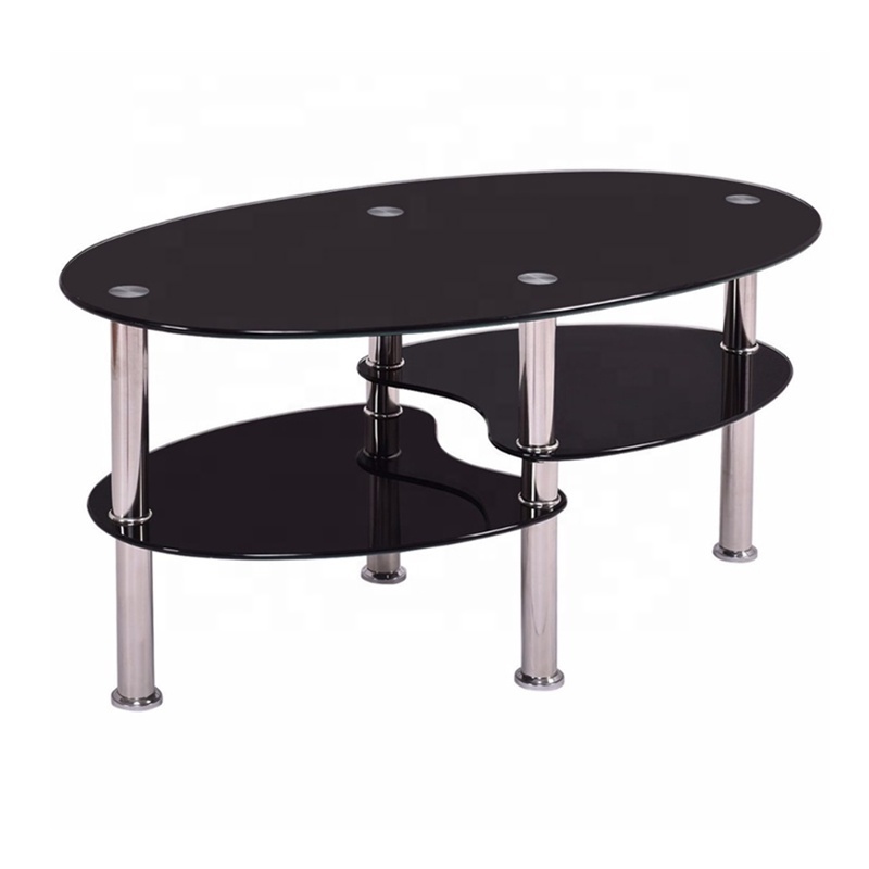 Wholesale living room furniture center oval tempered glass coffee table with stainless steel legs