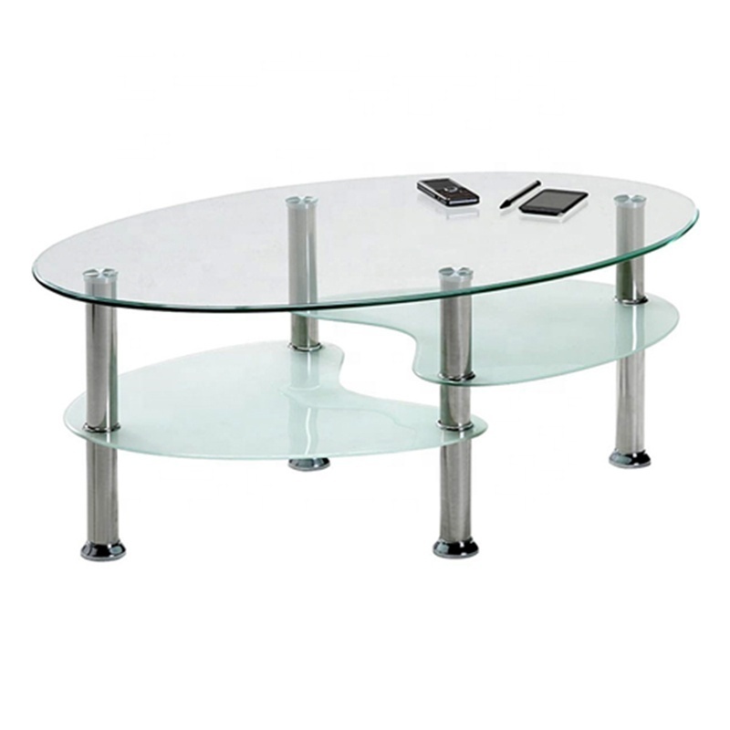 Wholesale living room furniture center oval tempered glass coffee table with stainless steel legs