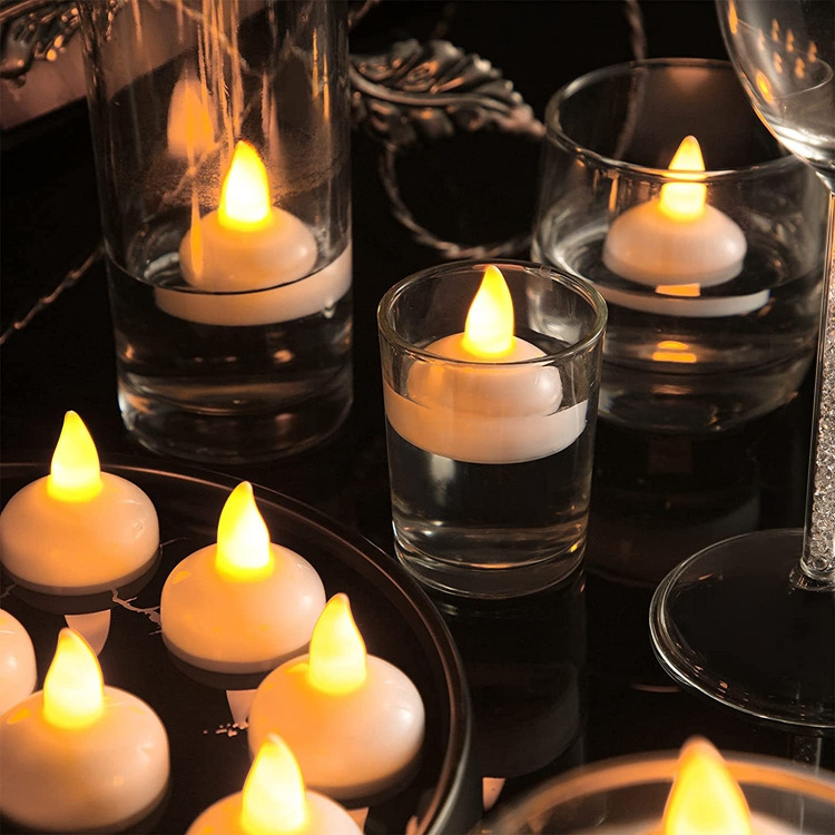 Waterproof Floating led Tea Light Candle Flickering Flameless Water Candle With Battery For Wedding Party Centerpiece