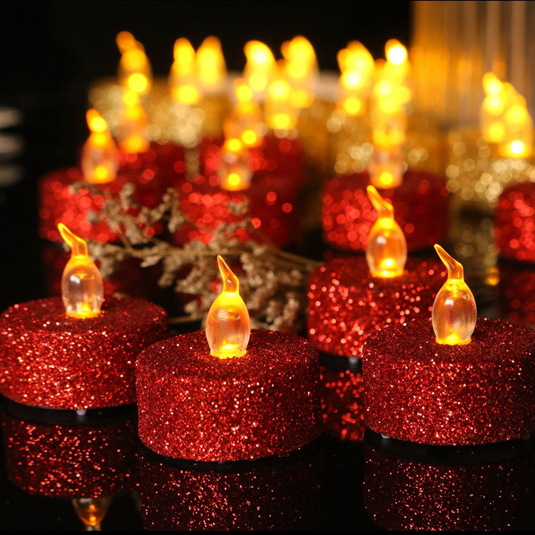 Red Glitter Flameless Votive Candles Flickering LED Tea Lights Wedding Decoration Battery Operated Led Candles For Home Holiday