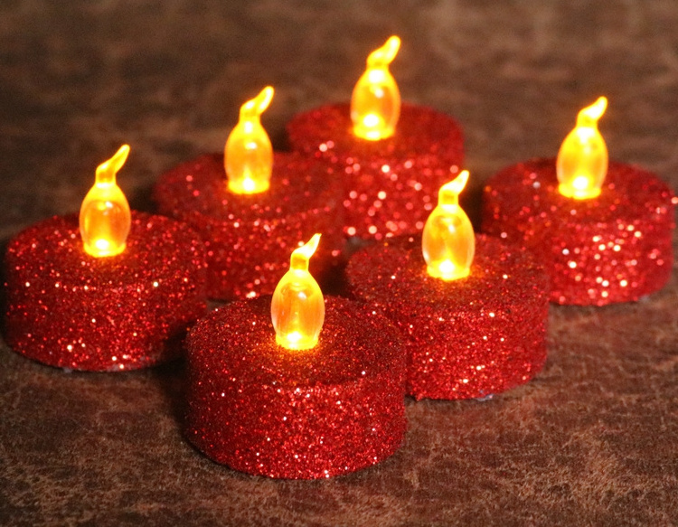 Red Glitter Flameless Votive Candles Flickering LED Tea Lights Wedding Decoration Battery Operated Led Candles For Home Holiday