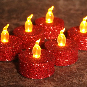 Red Glitter Flameless Votive Candles Flickering LED Tea Lights Wedding Decoration Battery Operated Led Candles For Home Holiday