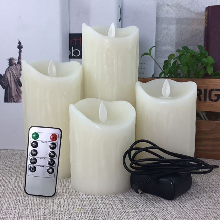 Home Decoration Flameless LED Candle Rechargeable with Remote Timer Control Paraffin Wax Surface Pillar Electric Candle