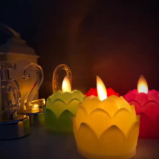 Plastic Flickering Buddhism Candle Battery Operated Prayer Candle Lotus Led Tea Light