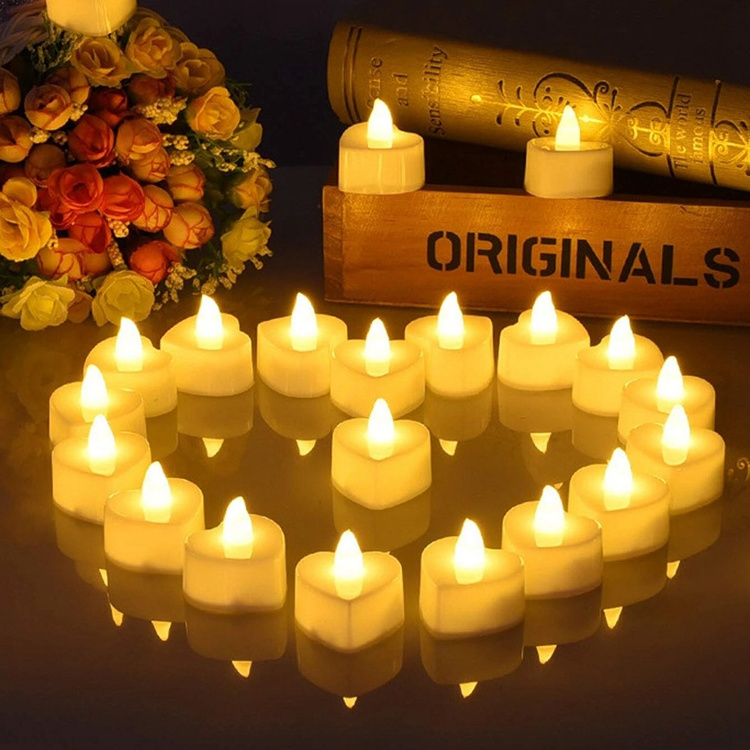 Red Heart Shaped Led Tealight Candle Flameless Yellow Light Tea Light Candles Wedding Decoration Small Candles Led