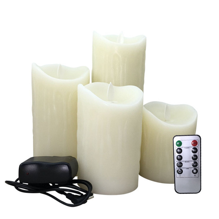 Home Decoration Flameless LED Candle Rechargeable with Remote Timer Control Paraffin Wax Surface Pillar Electric Candle