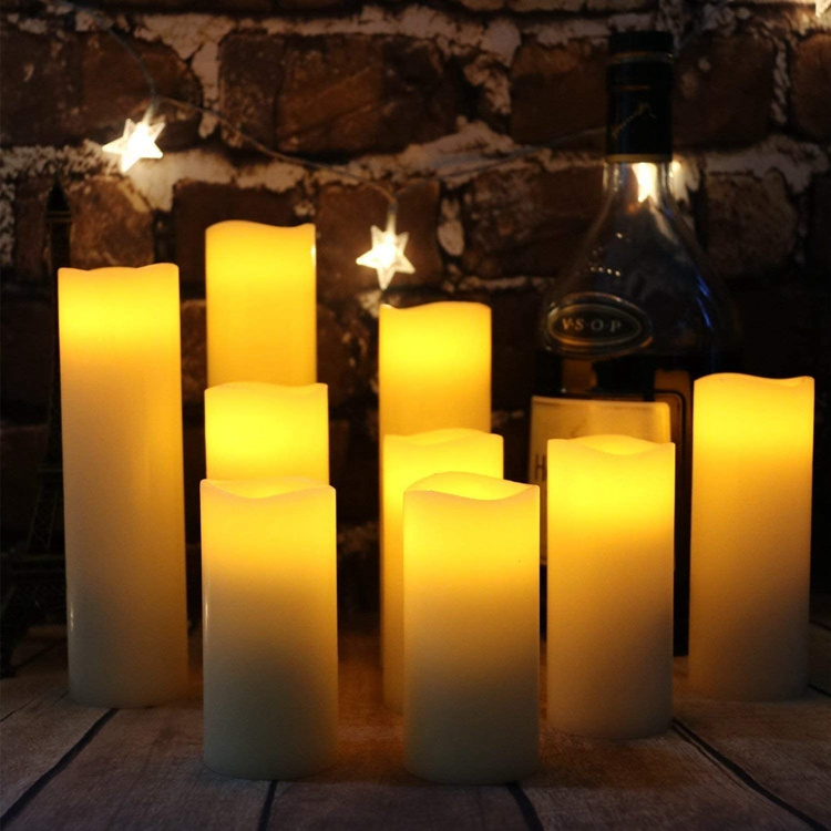 Set of 9 Ivory Real Wax Pillar LED Candles  Flickering  Battery Operated Candles 4