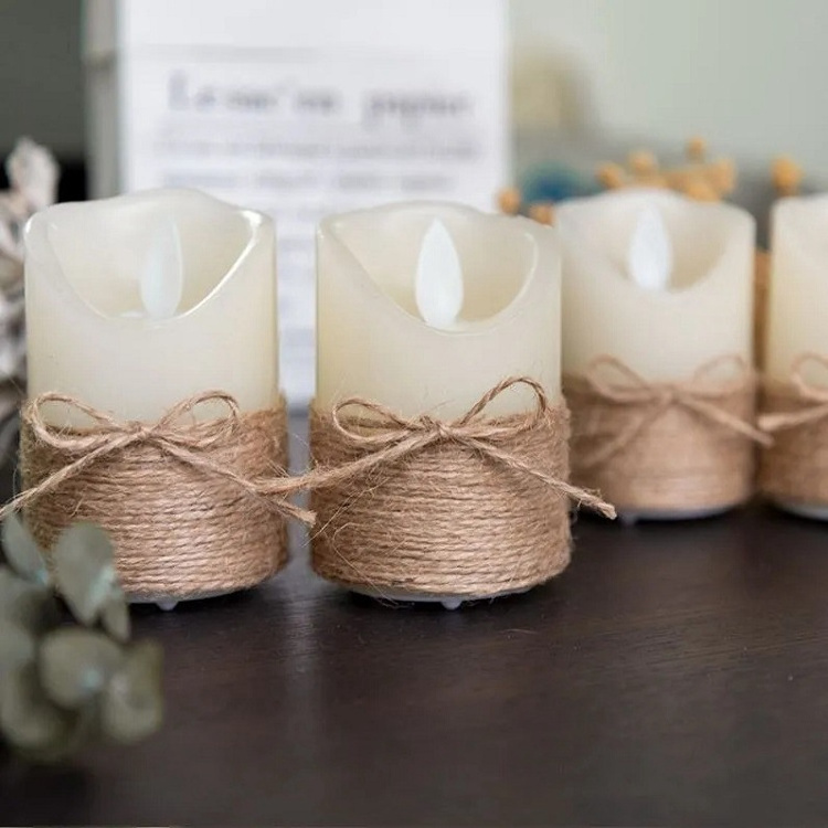 Christmas Led Candle Set of 3 Battery Operated Pillar Candles Remote Control Real Wax  Electric Candle With Twine For Home Decor