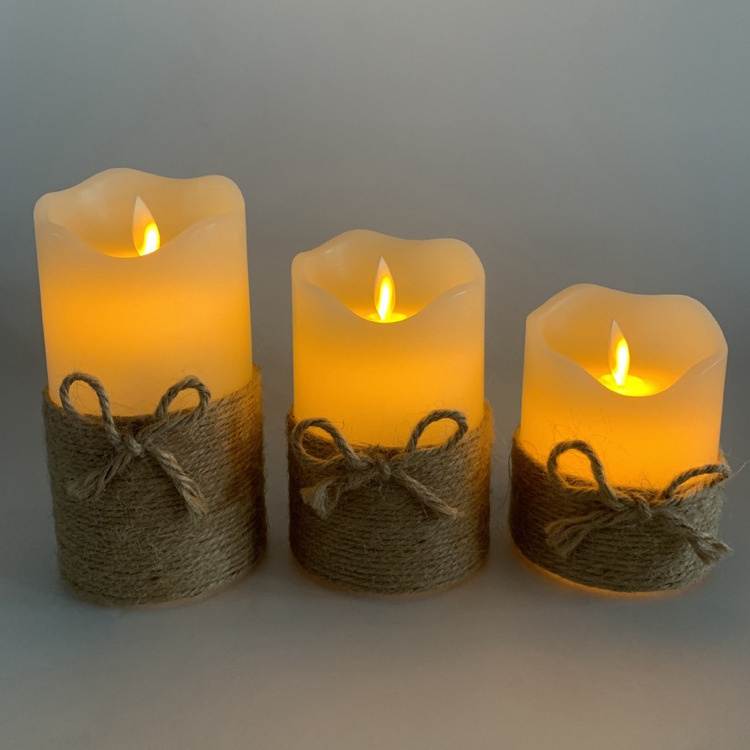 Christmas Led Candle Set of 3 Battery Operated Pillar Candles Remote Control Real Wax  Electric Candle With Twine For Home Decor