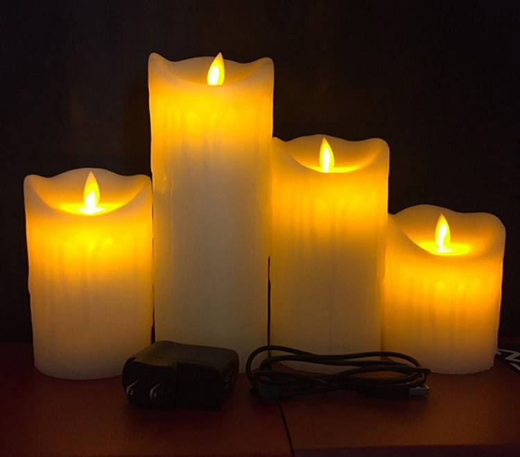 Home Decoration Flameless LED Candle Rechargeable with Remote Timer Control Paraffin Wax Surface Pillar Electric Candle