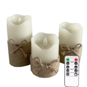 Christmas Led Candle Set of 3 Battery Operated Pillar Candles Remote Control Real Wax  Electric Candle With Twine For Home Decor