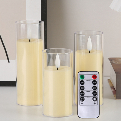 Pure White Flickering Flameless Candles Battery Operated Acrylic LED Pillar Candles with Remote Control and Timer