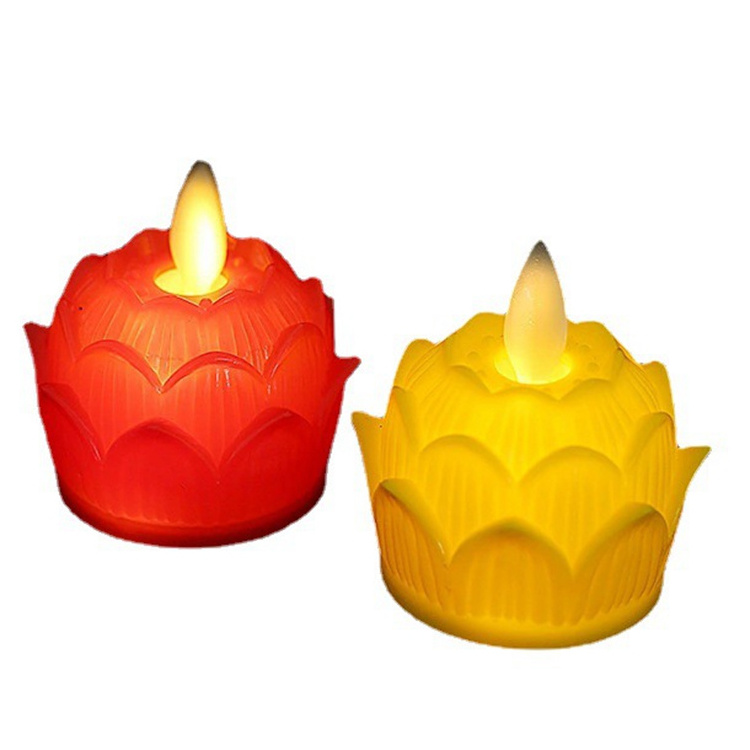 Plastic Flickering Buddhism Candle Battery Operated Prayer Candle Lotus Led Tea Light