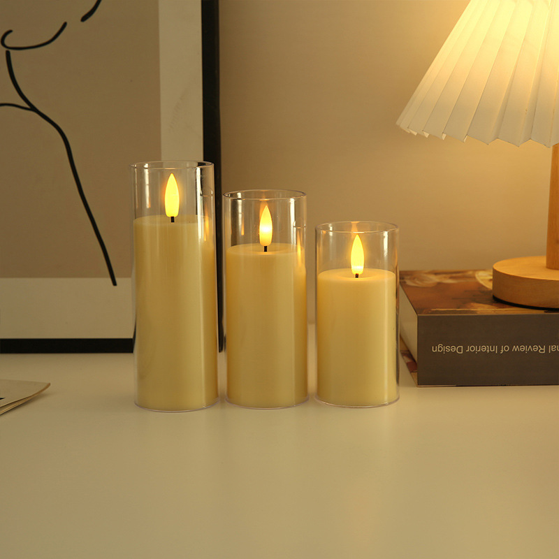 Pure White Flickering Flameless Candles Battery Operated Acrylic LED Pillar Candles with Remote Control and Timer