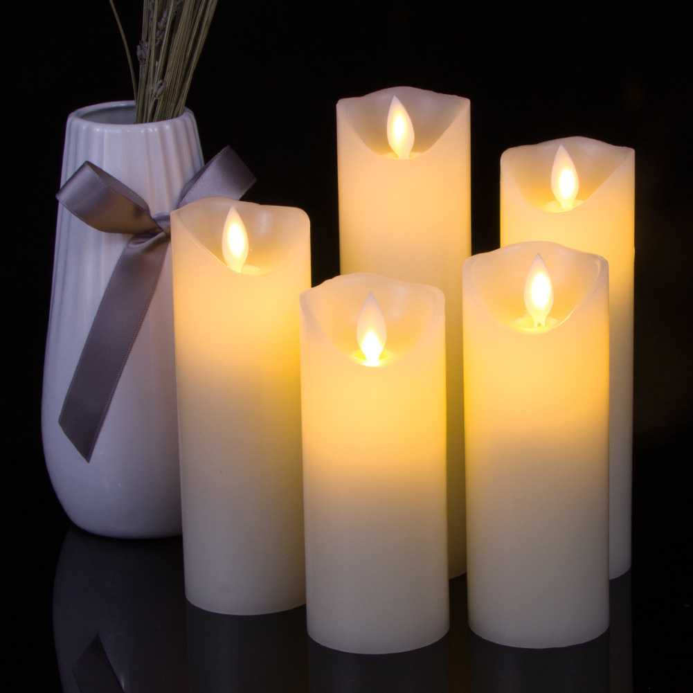 Real Wax Cover Custom Flickering Led Wax Candles Pillar Shape Moving Bulk Order Led Candles 15cm Led Candle Flickering