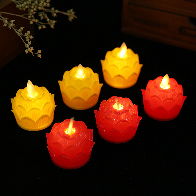 Plastic Flickering Buddhism Candle Battery Operated Prayer Candle Lotus Led Tea Light