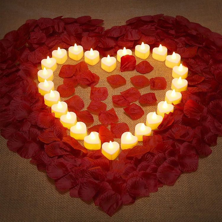 Red Heart Shaped Led Tealight Candle Flameless Yellow Light Tea Light Candles Wedding Decoration Small Candles Led