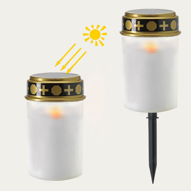 Outdoor Waterproof Solar Grave Candle Light Electronic Memorial Candle Decorative Lights for Cemetery Ritual