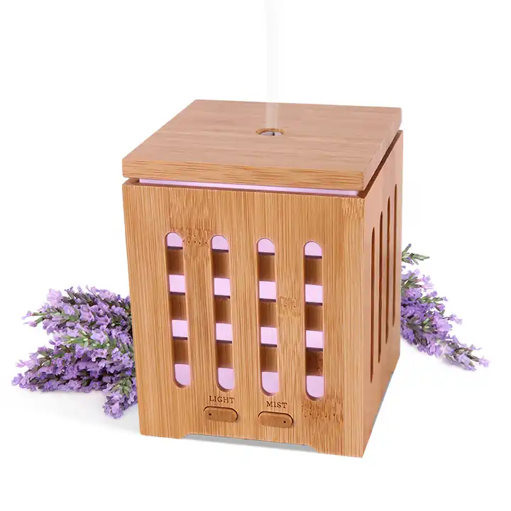 Square bamboo wood aromatherapy machine hollow out essential oil aromatherapy lamp bamboo purification air humidifier