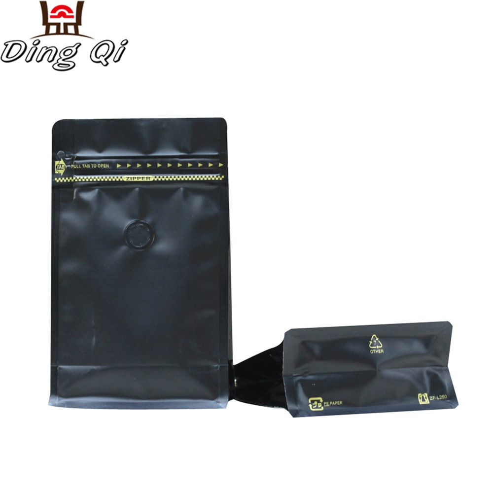 5 oz 8 oz black flat bottom one way degassing valve coffee packaging bag zip lock stand up pouch with valve