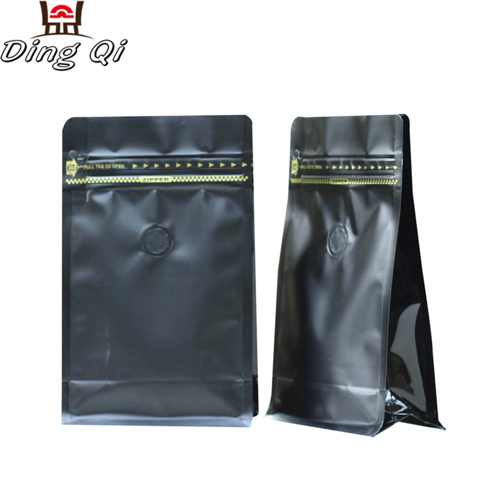 5 oz 8 oz black flat bottom one way degassing valve coffee packaging bag zip lock stand up pouch with valve