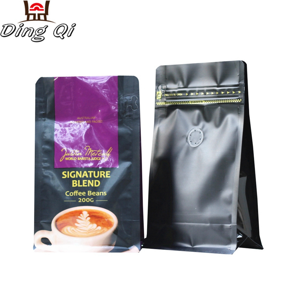 5 oz 8 oz black flat bottom one way degassing valve coffee packaging bag zip lock stand up pouch with valve