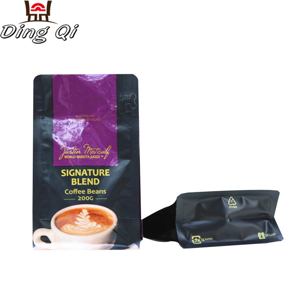 5 oz 8 oz black flat bottom one way degassing valve coffee packaging bag zip lock stand up pouch with valve