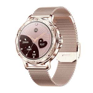 High Quality Ladies Women Round Shape Smart Watch For iPhone Android With Mesh Stainless Watch Strap