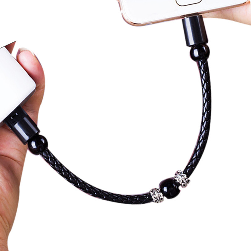 Short Bracelet PU Leather Micro USB  Data Sync Charger Cable For Samsung iphone