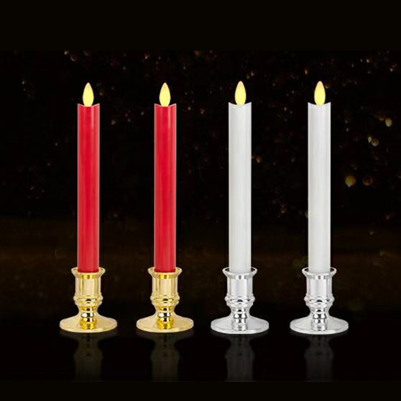 Real flameless plastic battery operated home decor led taper candle with new flame