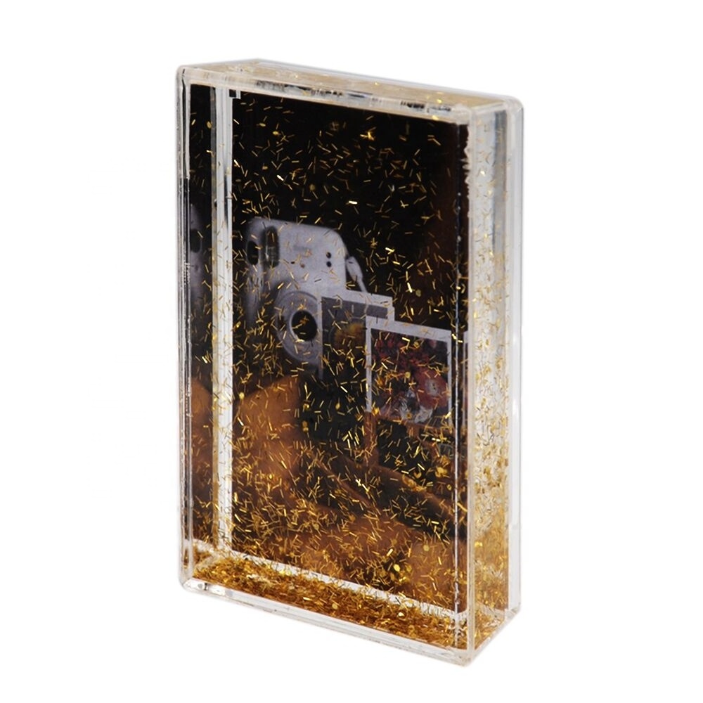 Clear 2X3 Inch Acrylic Camera Sequins Photo Frame with Liquid Snow Globe Mini Picture Frame